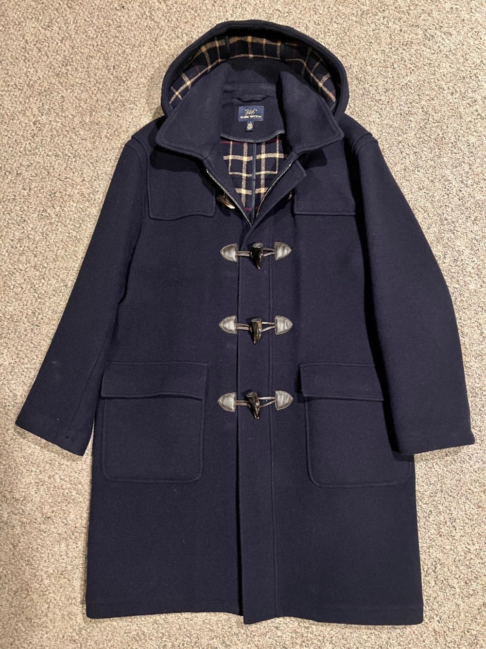 Brooks Brothers Wool Duffle Coat, Size L, Navy